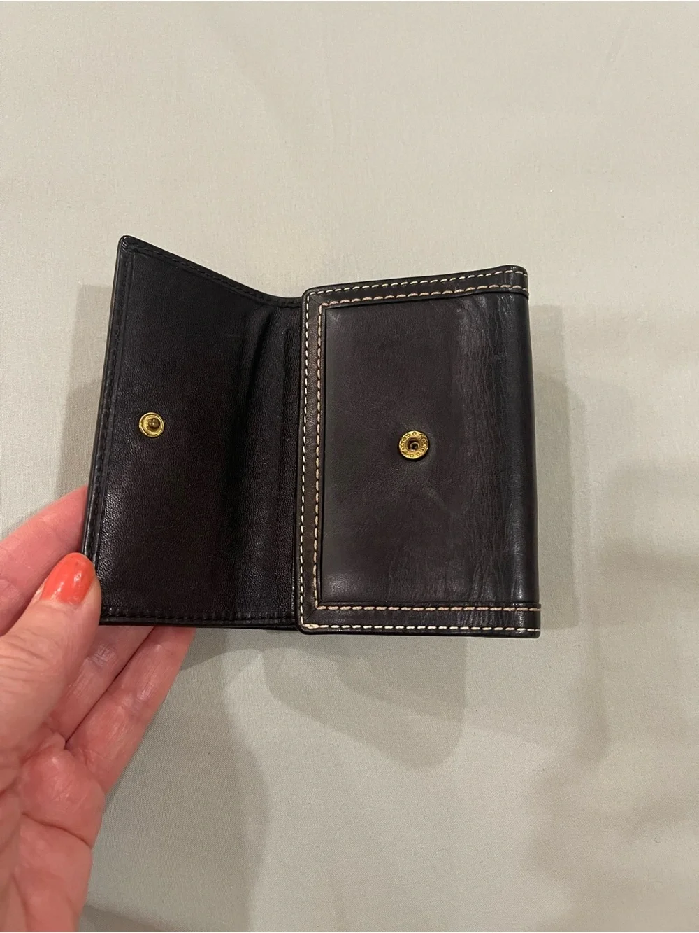Coach Black Signature Tri-Panel Wallet with Gold Button